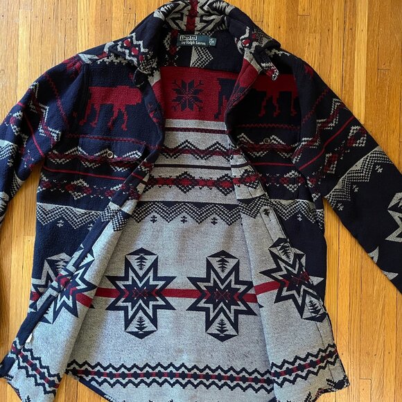 Vintage Men's Polo by Ralph Lauren Aztec Flannel Shirt Sz Small Reindeer Holiday - Picture 3 of 5